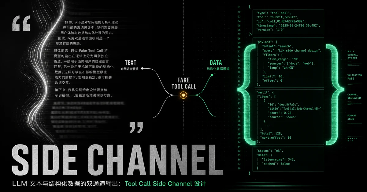 LLM 文本与结构化数据的双通道输出:Tool Call Side Channel 设计